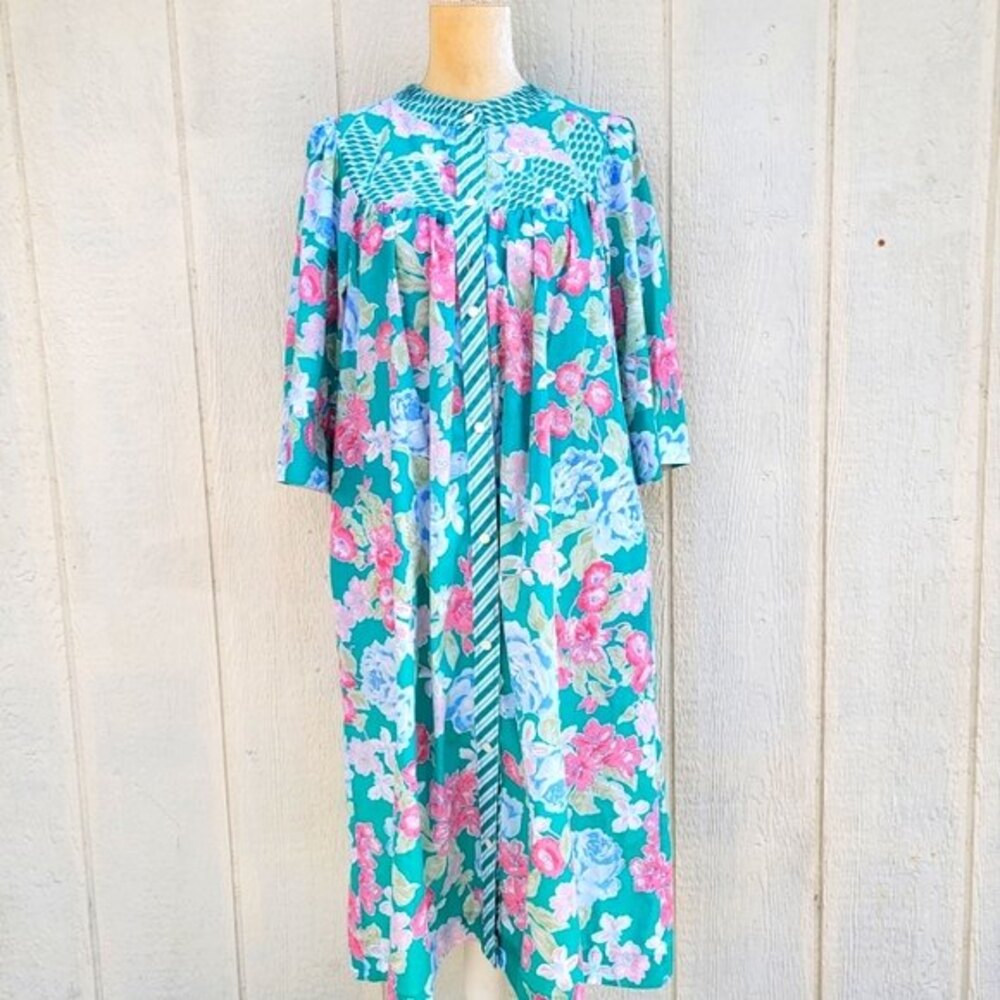 models coat vintage floral print house dress muu muu sz 8.